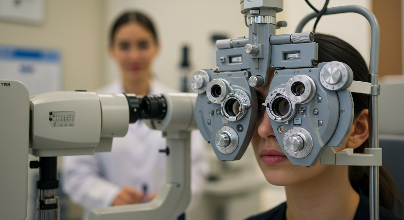 Optometrist examining patient